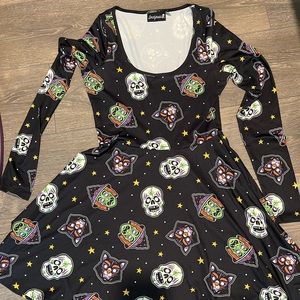 Sourpuss Halloween print black skater dress
